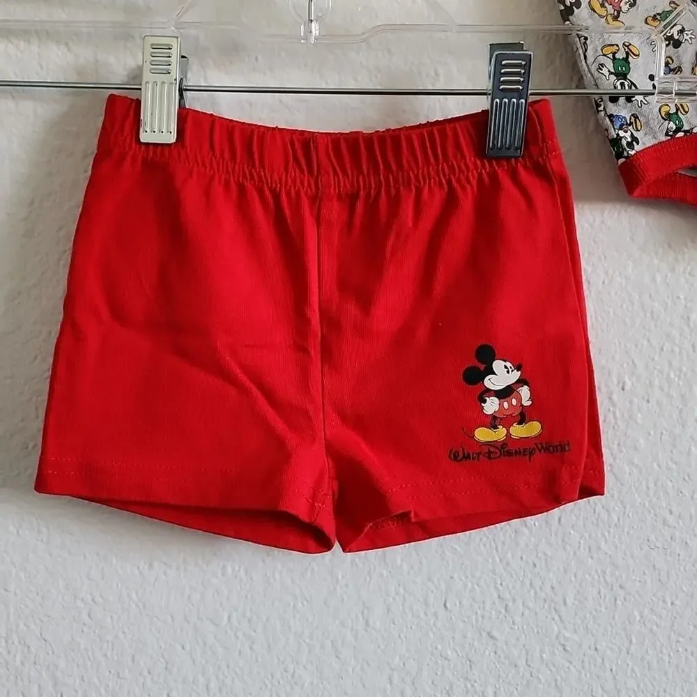 NEW - DISNEY PARKS Mickey Mouse Shirt & Short Set Walt Disney World Size 6M Red